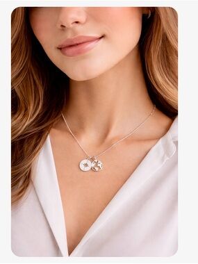 Sterling Silver Double Disc Compass & World Map Pendant Necklace